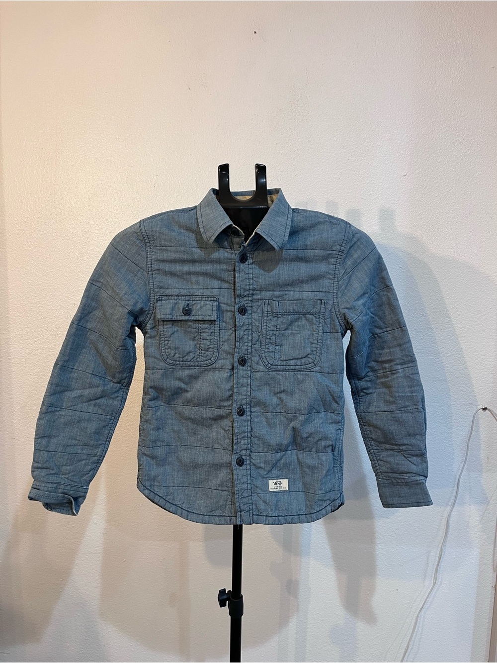 Vans Off The Wall Mens Quilted Chambray Denim Shirt Jacket Shacket Size M 15 P2P